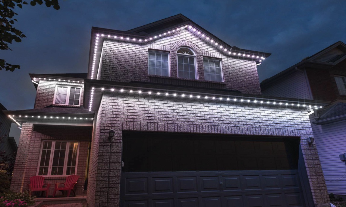 House with white accent lighting