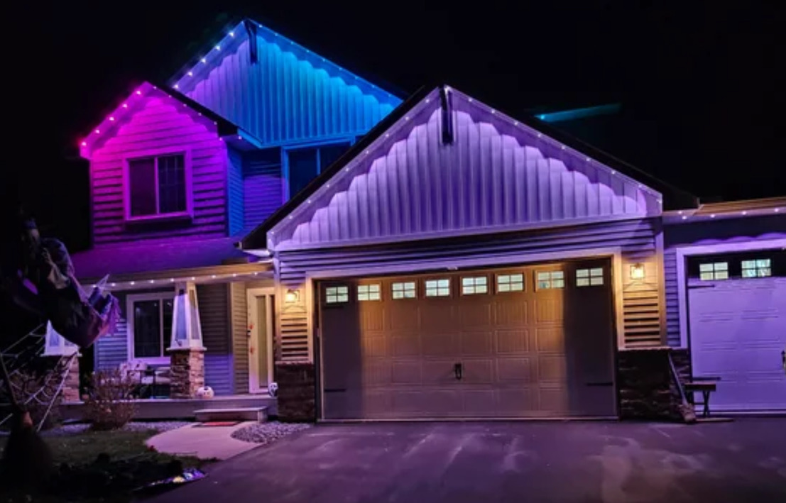 House with colorful permanent lighting